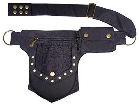 Vanlison Beintasche Oberschenkeltasche für Frauen Renaissance Tasche Spitze Hüfttasche Festival Tasche Hüfttasche Renaissance Gürteltasche Frauen, Schwarz, Medium