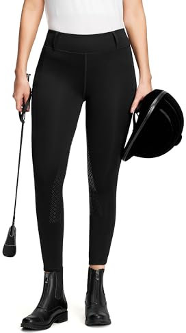 QUEENIEKE Sports Damen Reitleggings Silikon Vollbesatz Reithose mit Handytasche und Gürtelschlaufen (Schwarz, 42-44)