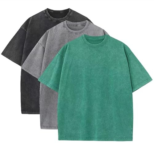 Herren-Sommer-T-Shirt aus schwerer Baumwolle, Oversize, Vintage-Stil, lose Passform, 3 Stück, XL
