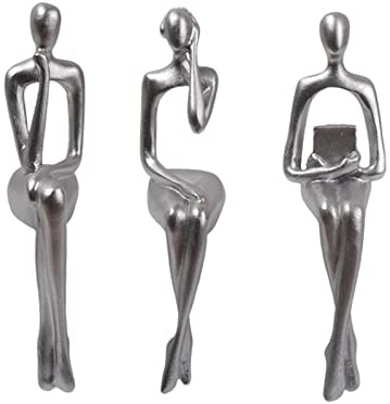 JISADER 3 x sitzende Denker-Statue, abstrakte Figuren, Kunstharz, Sitzhaltung, dekorative Skulptur für Wohnzimmer, Regal, Tischdekoration, Sammlerstück, Silber