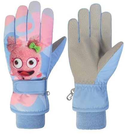 FAYHIJUN Gants de Ski Enfants moufle Chaud Hiver pour Garçon Fille Coupe-Vent Respirant PU Les Palmiers Neige Ski Snowboard Vélo Équitation Sport 2-13 Ans XS