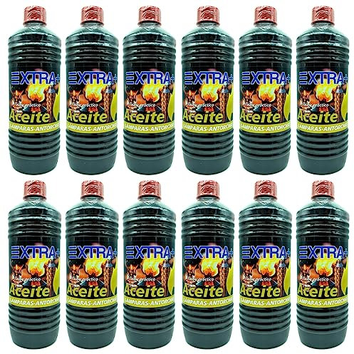 AC - Pack de 12 Aceites para antorcha - Apto para lamparas, facil y practico - Dimensiones 25 x 8 cm - Capacidad de 750 ml