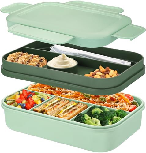 Sinnsally Lunch Box,2000ml Bento Lunch Box Enfant Adulte avec 8 Compartiments,Boîte à Déjeuner,Boîte à lunch,Boite Repas,Bento étanche sans BPA,Boite Picnic,Anti-Fuite Lunchbox avec Couverts (Vert)