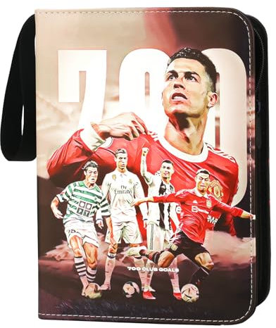 Oirigaga Sammelalbum für Fußball Karten, Fussball Sammelkarten Album Ordner 4 Taschen 50 Seiten für 400 Karten, Sport Karten Heft Sammelmappe mit Reißverschluss Tragegriff, 3-Ring Karten Buch Mappe