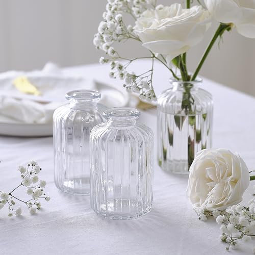 Ginger Ray 3x Ribbed Glass Bud Vases Wedding Table Decorations 5.5cm
