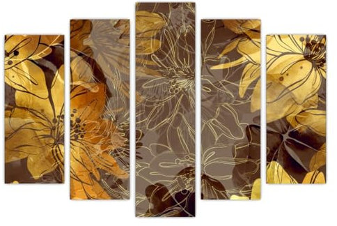 AREDE Set di 5 Stampe da Parete Quadri Moderni Decorazioni da Muro per Casa Soggiorno Camera da Letto e Cucina Fiori dorati ad acquerello| 120 x 80 cm | Pronto da appendere