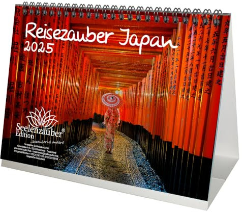 Reisezauber Japan DIN A5 Tischkalender für 2025 Tokio Asien Urlaub Reise - Inhalt: 1x Kalender 1x Weihnachtsanhänger 1x Grußanhänger (gesamt 3 Teile)