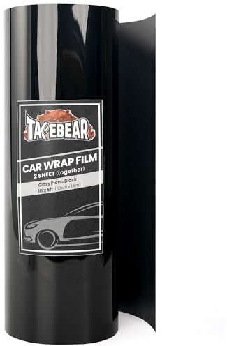 TAPEBEAR Autofolie Schwarz Glanzend 2 Blätter x 30cm x 150cm, Vinyl Selbstklebend Vinyl-Autofolie Autoaufkleber, Blasenfrei Lackschutzfolien für Auto und Motorrad DIY Laptops