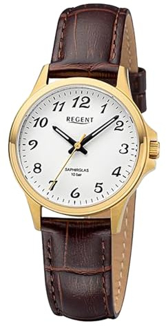 REGENT Damen Armbanduhr Analog Lederarmband braun URF1458 Analoguhr