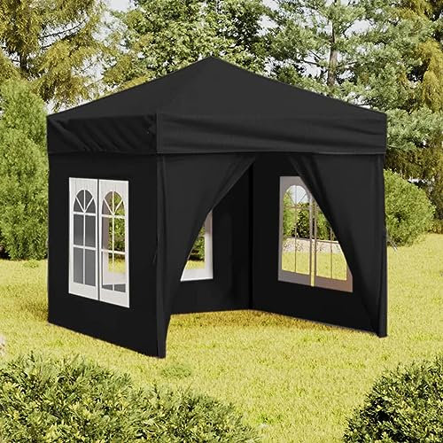 Gecheer Gartenpavillion Party-Zelt Festzelt Pavillon Festzelt Partyzelt Gartenzelt Garten-Pavillon-Zelt Faltbar mit Seitenwänden Schwarz 2x2 m