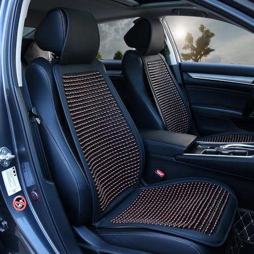 Blueshyhall Auto Sitzbezug mit Massage, 1 Stück Coole Atmungsaktive Autositzbezüge Sitzauflage Auto Vordersitze Holzperlen Sitzauflage Universalle Massagekissen für Auto, Büro (Weinrot)