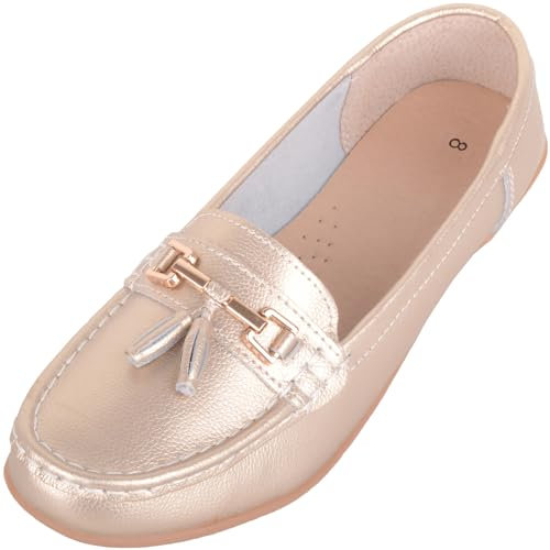 ABSOLUTE FOOTWEAR Mocasines/Zapatos/náuticos/Sandalias de Cuero Informales sin Cordones para Mujer - Dorado - UK 5