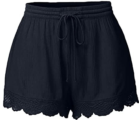 Awrvia Geschenke für Frauen Shorts Damen Sommer Hose Mode Lässige Stoffhose Freizeit Elastische Taille Jogginghose Spitzenrand Gerades Bein Sport Strandshorts mit Kordelzug Trainingshose Hotpants