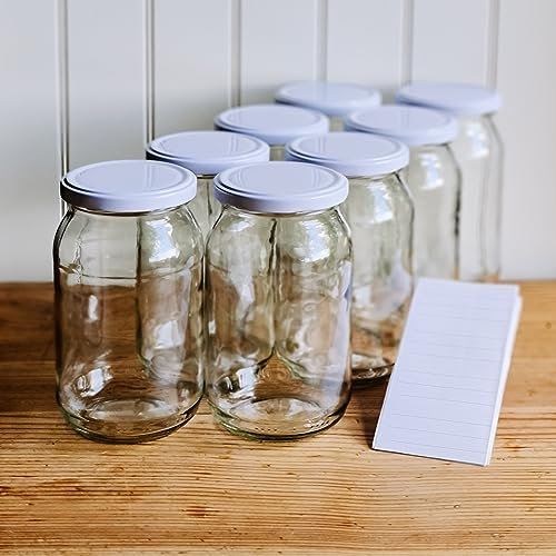 OOPS TOYS 900 ml Einmachgläser mit schraubdeckel mit Deckel Weiß 24 Stk. - Einweckgläser mit Etiketten - Schraubgläser mit Deckel - Einmachglas groß - gläser (24 Stk.)