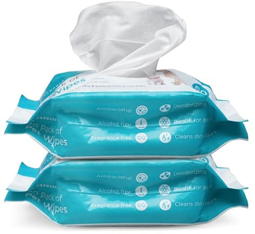 100 Pet Wipes for Cats & Dogs 15 X 20 CM | Antibacterial & Alcohol-Free Pets Cleaning Wipes | Odourless Dog Wipes for Smelly Dogs Grooming | Large Wet Wipes for Pet Paws, Face, Body, Ear, & Bum