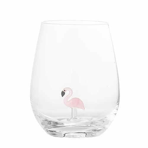 Bloomingville Misa Trinkglas Klar – Mundgeblasenes Glas mit handgefertigtem Flamingo-Design – Hochwertiges Wasserglas für stilvolle Tischdekoration – Einzigartiges Unikat