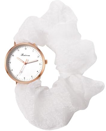 JewelryWe Damenuhr Elastisch Haarband Uhr: Damen Analog Quarz Armbanduhr Frauen Mädchen ultradünne multifunktionale Haargummi Uhr mit Weiß Zugarmband elastischem Band Geschenk