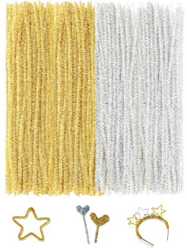KINGLAKE Pfeifenputzer 200 Stück, Pfeiffenputzerdraht Gold+Silber, 30CM Pfeiffenputzerdraht Biegbar, Pfeifenreiniger Zum Basteln, Dekorieren, Weihnachten