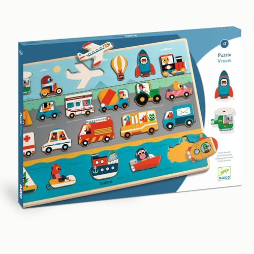 Djeco Holzpuzzle Puzzlo Vroom - FSC 100% Fahrzeuge Spielzeug
