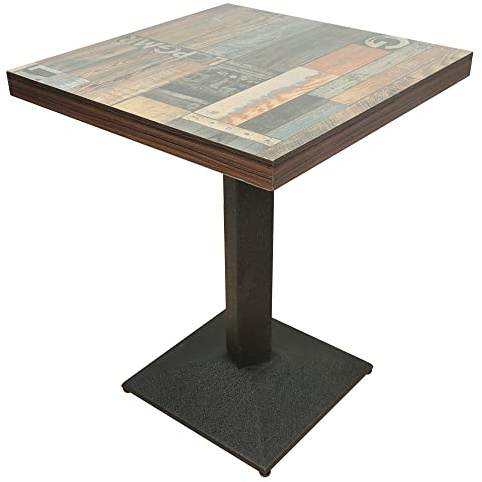 OHMG Esstisch, quadratisch, einbeinig, europäischer Stil, geeignet für 4 Personen, aus Eisen und Holzbohlen, Küchentisch, Esstisch, Wohnzimmertisch, Stehtisch 60 * 60 * 75 cm, braun (C)