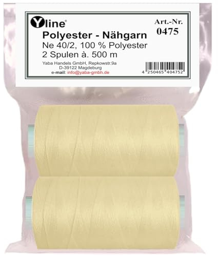 Yline - 1000 m (2 Spulen) Nähgarn für Nähmaschine, Nähfaden Polyester, Syngarn Allesnäher, 0475-39 (beige)