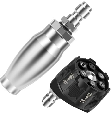 6 in 1 Hochdruckdüse und Rotationsdüse Rotierende Düse Edelstahl Messing 85 * 29mm Rotierende Turbodüse 3625PSI Hochdruck Rotierende Düse Hochdruck Wasserdüse für Gartenschlauch