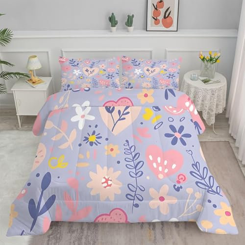 PNHCL Piumino Singolo 4 Stagioni Cuore Rosa Piumone Letto Singolo Bambino 140x200 cm Super Morbida Trapunta in Microfibra per Tutte le Stagioni, Lavabile in Lavatrice - Viola