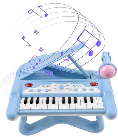 Funien Elektronisches Keyboard-Piano mit 25 Tasten, Mini-Musikinstrument mit um 360 Grad drehbarem Mikrofon, tragbares Musik-Piano-Keyboard, 15 Funktionstasten, für Anfänger, Keyboards, Piano