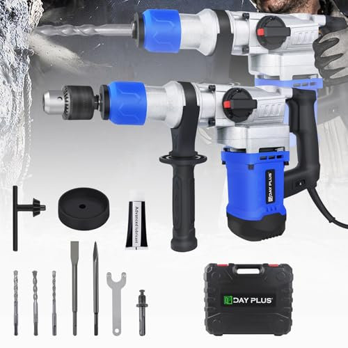 Bohrhammer SDS-Plus, Elektrohammer mit Bohrer und Meißel, Hochleistungs-Schlagbohrer, Schlagbohrer-Set 1080W mit 6 einstellbaren Drehzahlen und 360°-Drehung zum Schlagen/Stemmen/Bohren