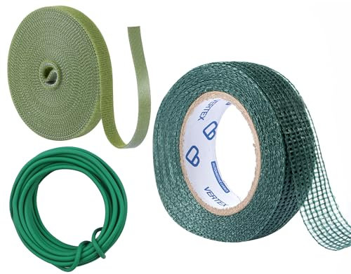 Foshird Pflanzenbinder Set - 5m Pflanzen Klettband (10mm), 25m Pflanzenbinder (30mm), 5m Pflanzendraht (3,5mm) - Baumbefestigung Bindeband Garten Robuster Halt für Pflanzen DIY Kabelmanagement