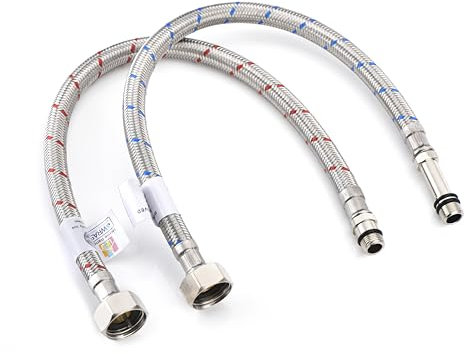 Home Range 400mm WRAS Approved 2 x M12 x 1/2” |5 Lengths| BSP Flexible Hose Pipe Tails, Replacement Kitchen Sink/Bathroom Basin Monobloc Tap Connectors, 304 Stainless Steel Braided Flexi Pipes