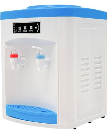 Dispensador de agua eléctrico Pinuox para oficina y hogar, con agua caliente y fría, 220 V, mini, azul, de 18.9 litros, moderno, de polipropileno y acero inoxidable