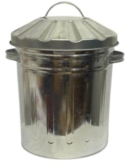 Novostyl Galvanised Small 15 Litre 15L Round Shape Metal Bin Recycle Rubbish Waste Dustbin Bin with Lid