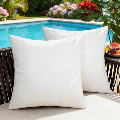 BonBotimen Kissenbezug 40 x 40 cm Weiß Outdoor cm Wasserdicht Moderne und Strapazierfähige Kissenhüllen aus Polyester, Dekokissen für Sofa, Garten, Balkon und Schlafzimmer 2 Stück