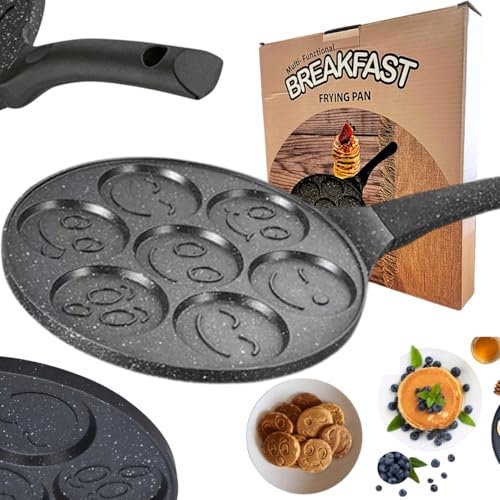 Generisch Eier-, Pfannkuchen- und Eierkuchenpfanne 26 cm Antihaft 7-Loch mit Smiley-Gesicht