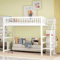 Wiuzo Hochbett 140x200 mit Treppe, weißes Kinderbett aus Holz mit Aufbewahrungsregal, einfacher Kleiderschrank