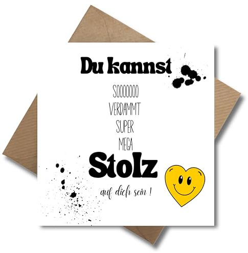 WBdesignz Motivation Karte mit Umschlag - Inspirationskarte “Du kannst stolz auf dich sein” Positive Gedanken Karten Motivation Aufmunterung - Abschluss, bestandene Prüfung, Ausbildung (125 x 125 mm)