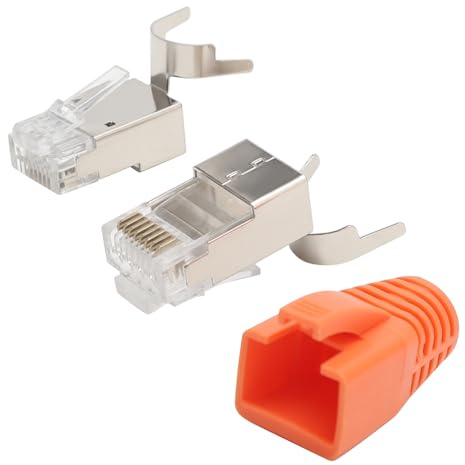 HENGBIRD 10 Pezzi Connettori RJ45 CAT 7 CAT 6A, con Contatti Placcati Oro 50μ, Pass-Through Schermati, Compatibili con Cavi LAN AWG23, per Rete 10 Gbps POE, con Guida Cavi e Protezione