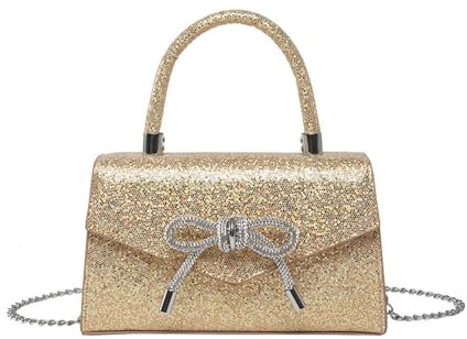 XFSRG Clutch Damen Glitzer Abendtasche mit Abnehmbarer Kette Handtasche | Schleife Underarmtasche Pailletten Taschen für Frauen Abendkleid Hochzeit Party