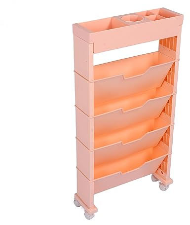 Locadence Rolling Utility Cart, 30,9 X 4,7 X 15,6 Zoll Multi Layers Movable Storage Book Regale, Datei Ordner Organizer Cart mit 4 n für Lesesäle (Rosa)