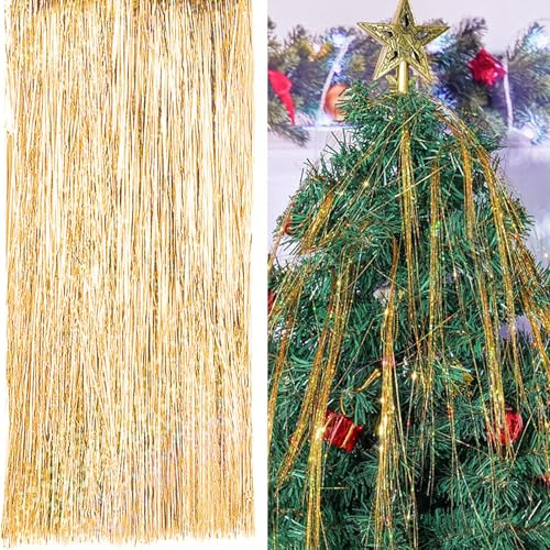 12000 Stk Lametta Weihnachtsbaum Golden Metallische Glitzervorhang Fringe | Weihnachtshänge Ornamente für Weihnachten Neujahr Disco Geburtstagsfeier Vorräte