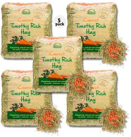 1kg, 2kg & 5kg Nature's Own Timothy Hay With Added Carrots Animal Pet Natural Feed - For Rabbit Guinea Pig Chinchilla Hamster & Small Animals - 5 x 1kg