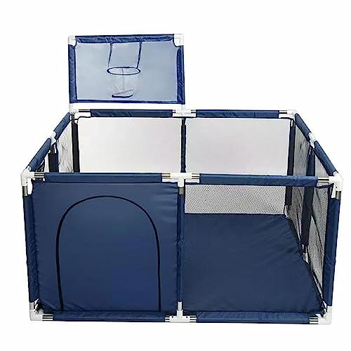 ALYIKOU Laufstall Baby, 122X180cm Mobiler Zaun Indoor and Outdoor Playpen with Laufstall Baby Basketballhalter Playpens with Breathable Mesh and Zip Door Mobiler Zaun (blau 128X128cm)