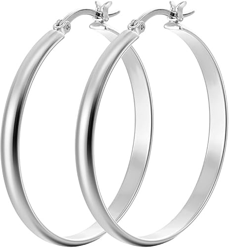 Creolen Silber Groß, Ohrringe Silber Creolen 2mm Breite, Hypoallergene Ohrringe Damen Mädchen, Leichte Dünne Damenohrringe Schmuck (Länge 50mm)