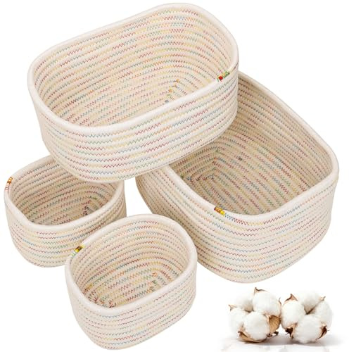 Withosent 4er Set Aufbewahrungskorb Geflochten Baumwollseil, Korb Aufbewahrung Körbchen Wickeltisch Organizer, Stapelbare Speicher Storage Basket für Kinderzimmer Wohnzimmer Bad