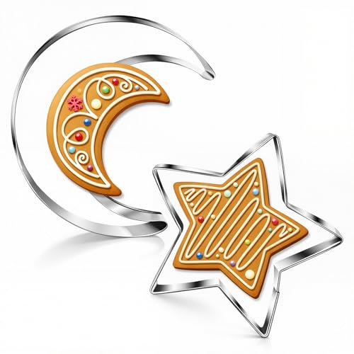Stern- und Mond-Ausstechformen, 2-teiliges Set aus Edelstahl, geeignet für Sandwiches, Fondant und Donuts, ideal für Kinderfrühstück