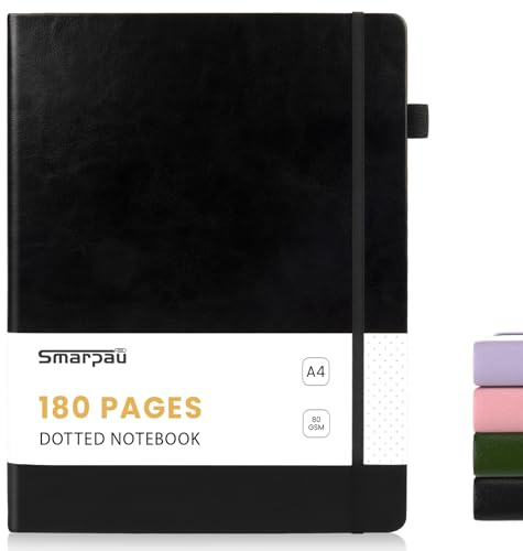 Smarpau A4 Notizbuch, Bullet Dotted Journal mit 180 Seiten zum Schreiben | 80gsm Dickes Papier, Hardcover Lined Journal für Frauen Männer Arbeit Büro Schule Reisen, 21.3 x 29.5cm - Schwarz