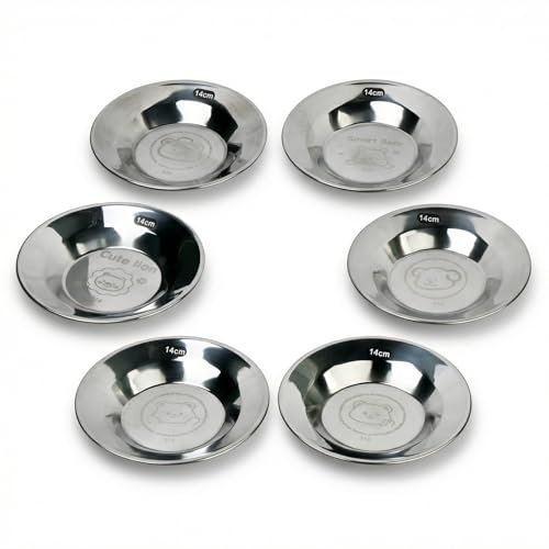 Gamelle Chat INOX 6 Pièces, Gamelle pour Chat en Acier Inoxydable, Bol Plat pour Chat avec Motifs Animaux, Écuelle Chat pour Nourriture Humide et Sèche, Bols pour Chats et Petits Chiens, Argent
