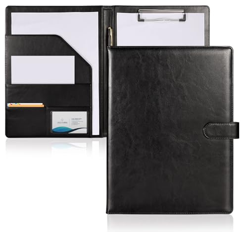 SITHON Portapapeles con Pinza, Carpeta A4, Portafolios Cuero sintético | con Bolsillo Interior, Carpeta Portapapeles con Tapa para Escuela Hogar Oficina Plegar Portapape, Negro