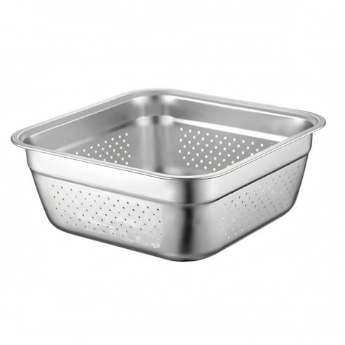 FewNvWa Stainless Steel Basin Large Metal Rinsing Bowl Flat Bottom Square Container with Rolled Rim Rounded Corners Suitable for Household Cleaning Kitchen Storage, 26cm